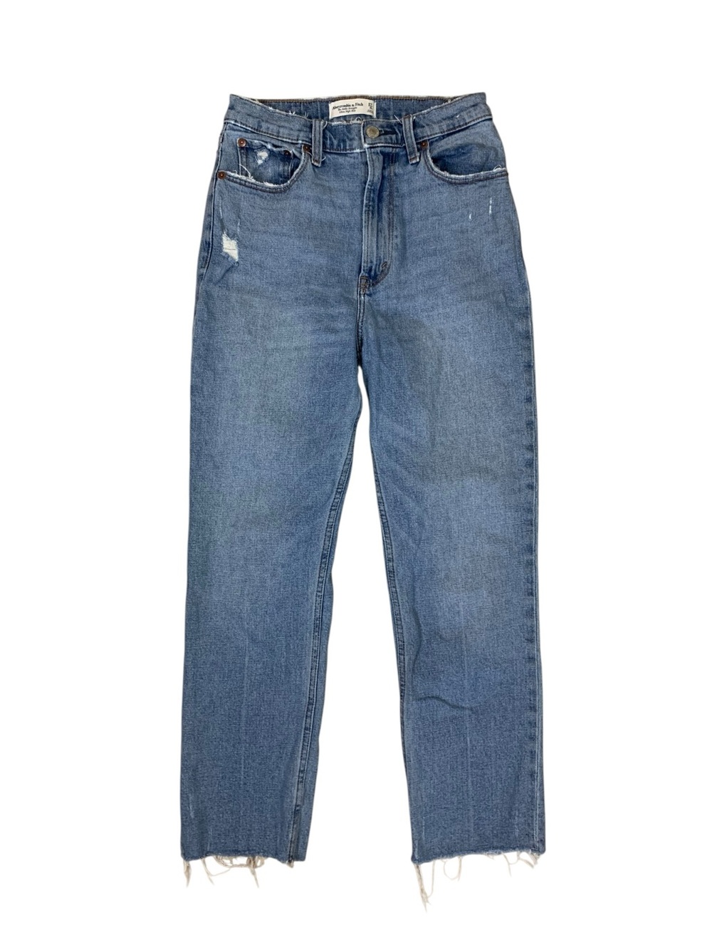 Abercrombie Fitch Ankle Straight Ultra High Rise Jeans 27 Raw Hem Distressed